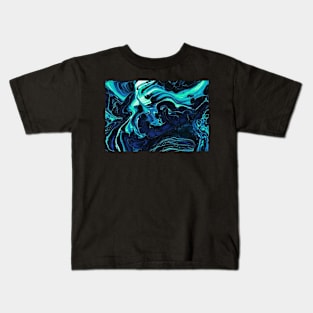 Blue Psychedelic Liquid Swirl Pattern Kids T-Shirt